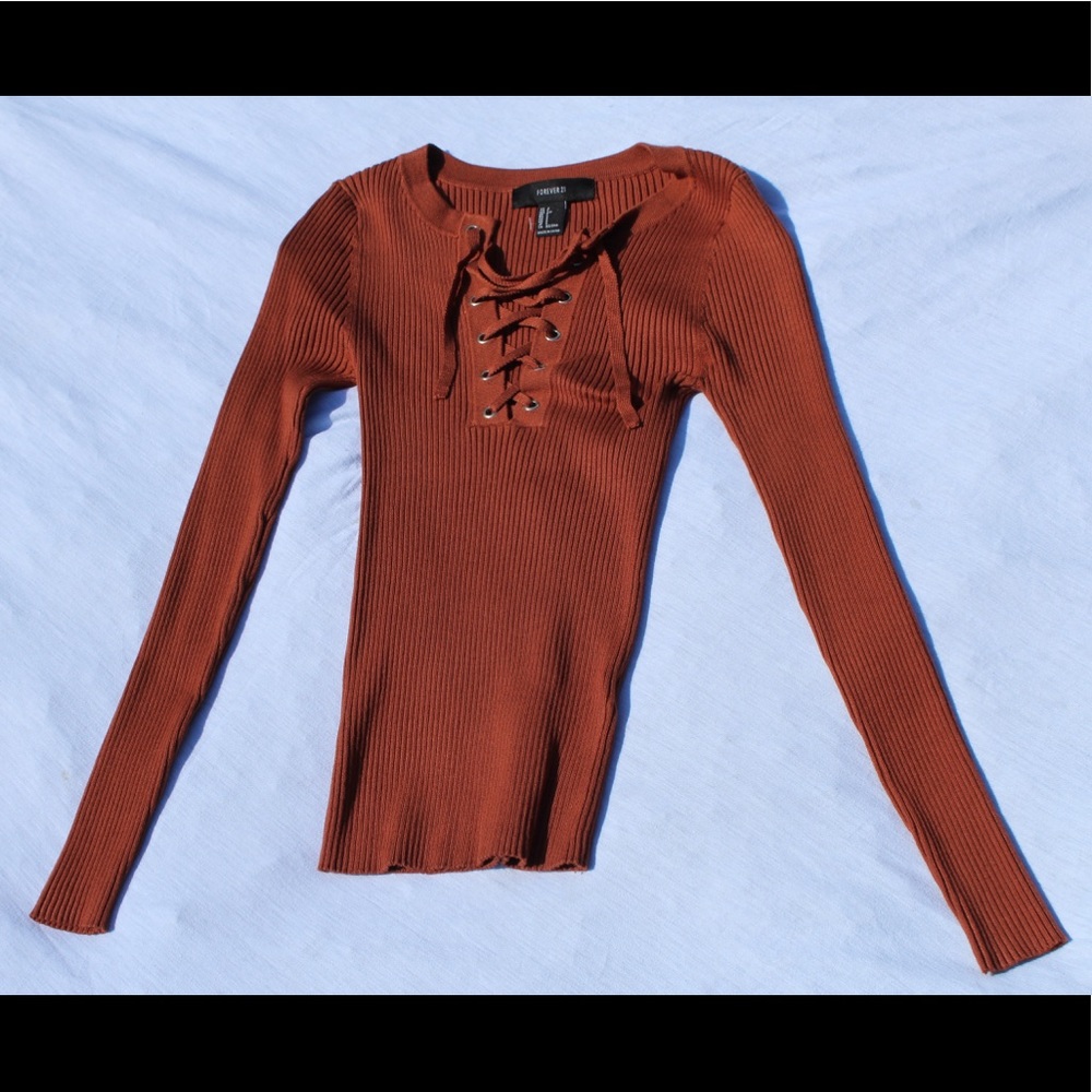 Forever 21 Long Sleeved Lace Up Top
